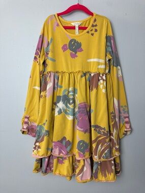 Matilda Jane Mustard Floral Tiered Long-Sleeve Dress